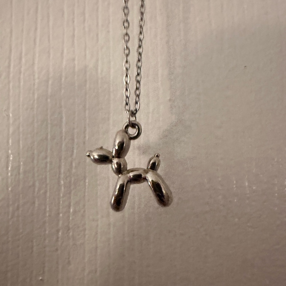 Silver Balloon Dog Pendant Necklace - Silver